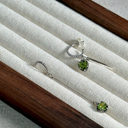 Peridot Heart Asymmetric Sterling Silver Ear Hoop