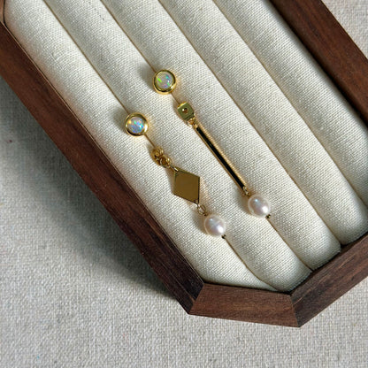 Opal And Freshwater Pearl Geometric Two-way Earring