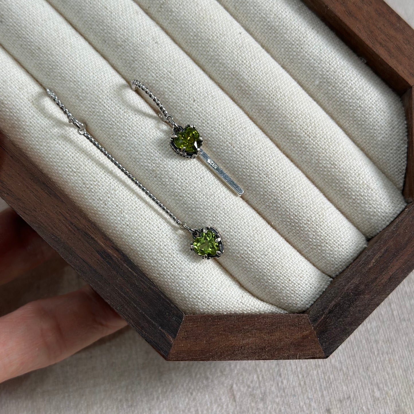 Peridot Heart Asymmetric Sterling Silver Ear Hoop