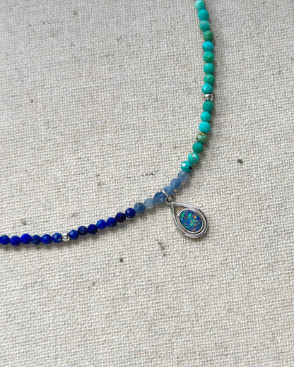 Australian Opal Mix Turquoise And Lapis Beaded Necklace
