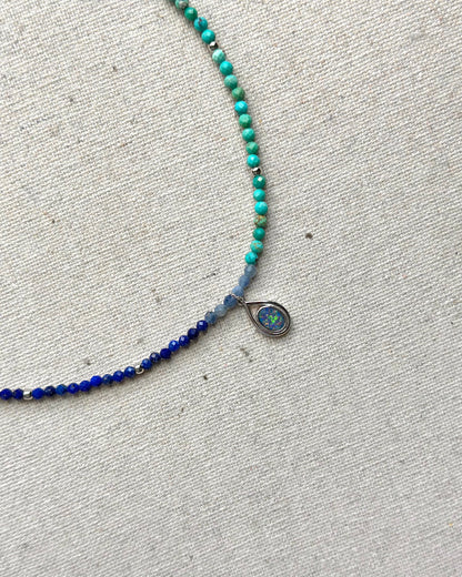 Australian Opal Mix Turquoise And Lapis Beaded Necklace