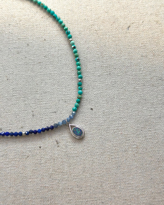 Australian Opal Mix Turquoise And Lapis Beaded Necklace