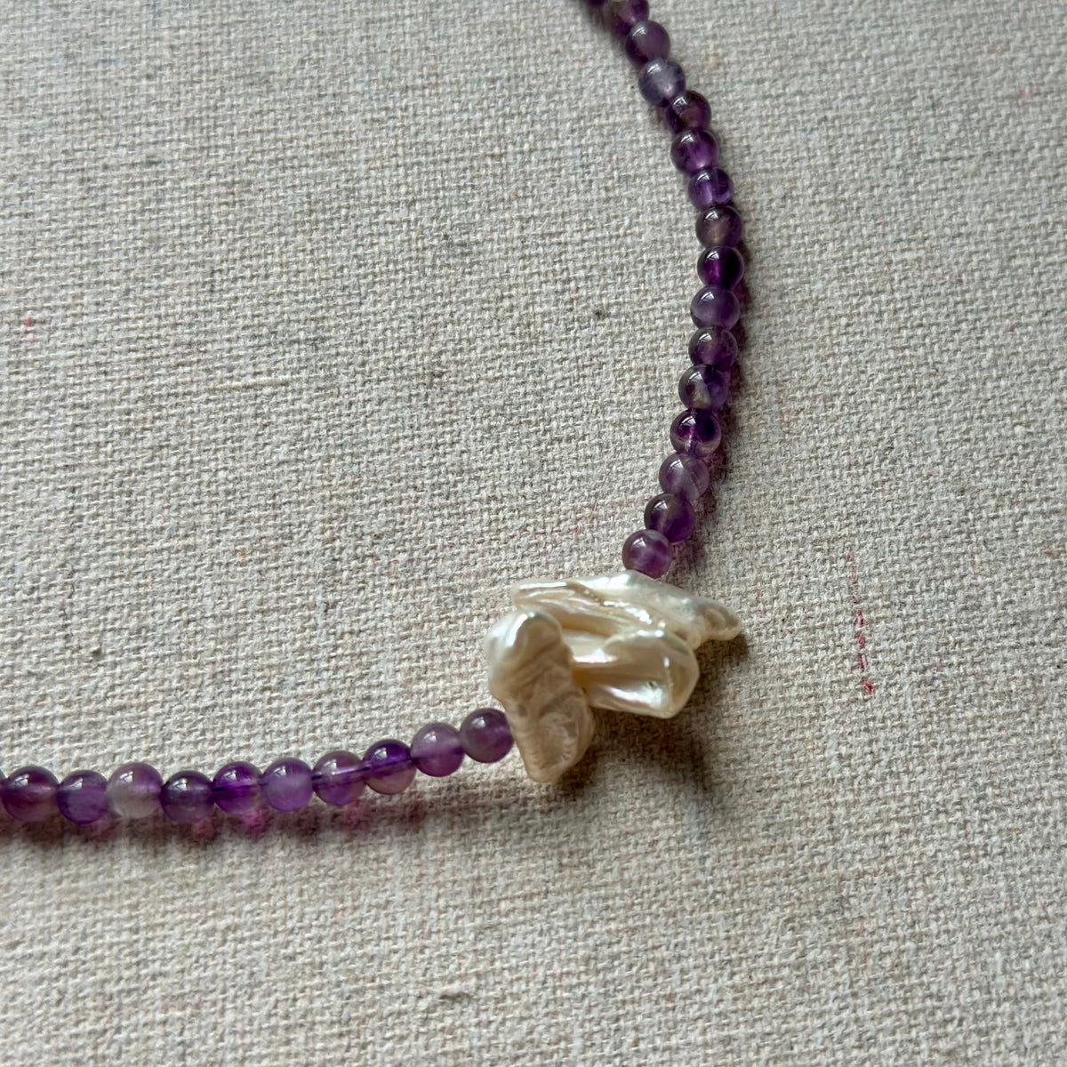 Amethyst And Baroque Pearl Beaded Necklace