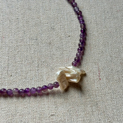 Amethyst And Baroque Pearl Beaded Necklace