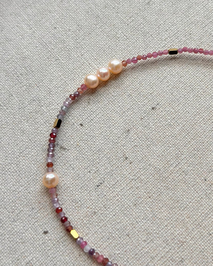 Red Spinel And Pink Tourmaline Mixed Freshwater Pearl Beaded Necklace