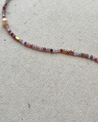 Red Spinel And Pink Tourmaline Mixed Freshwater Pearl Beaded Necklace