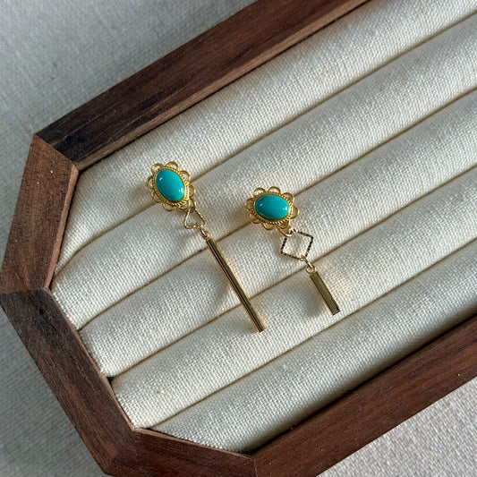 Turquoise Two-way Gold-plated Earring