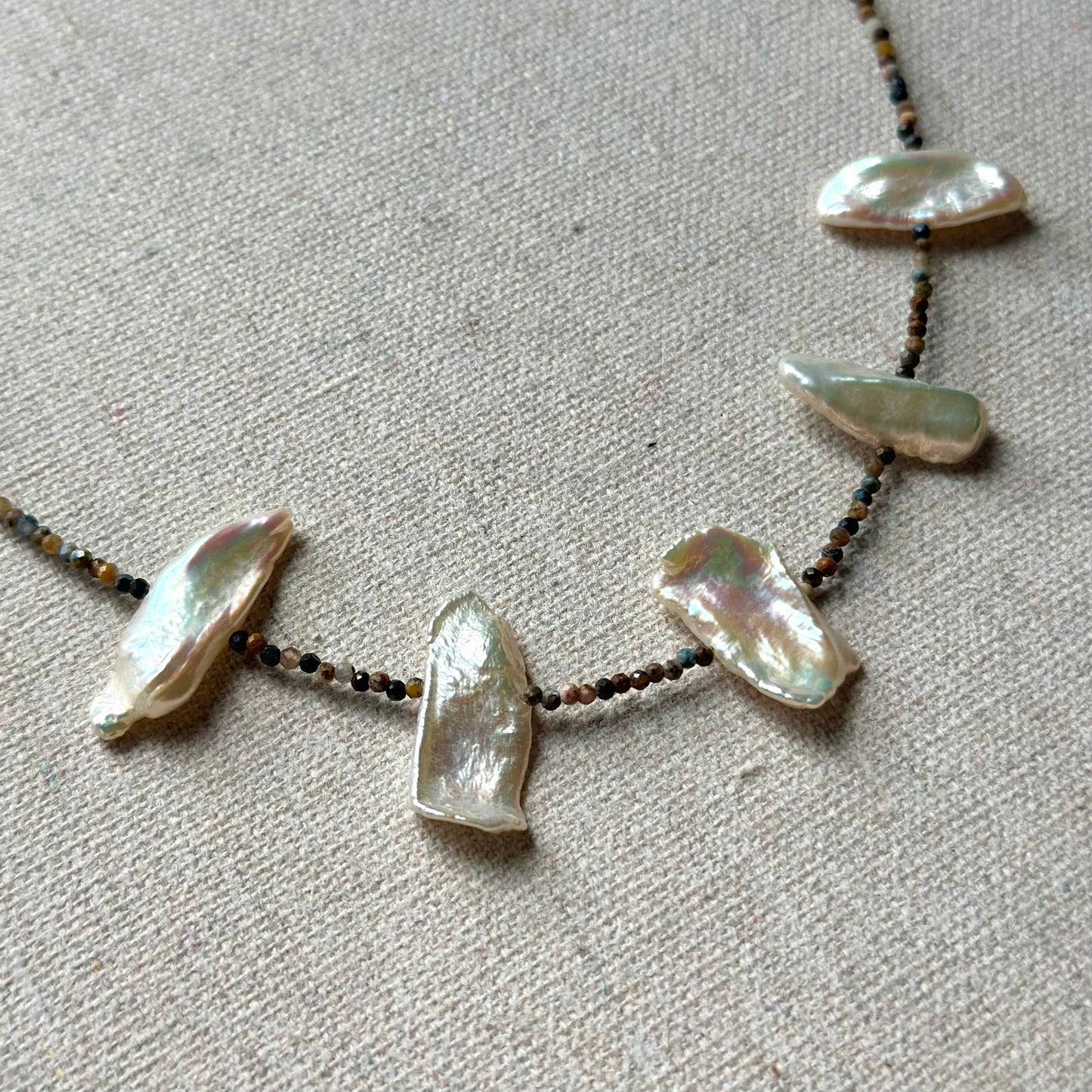 Pietersite And Baroque Pearl Beaded Necklace
