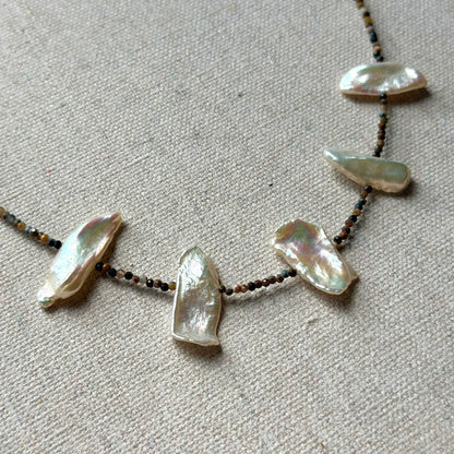 Pietersite And Baroque Pearl Beaded Necklace