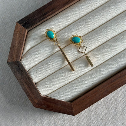 Turquoise Two-way Gold-plated Earring