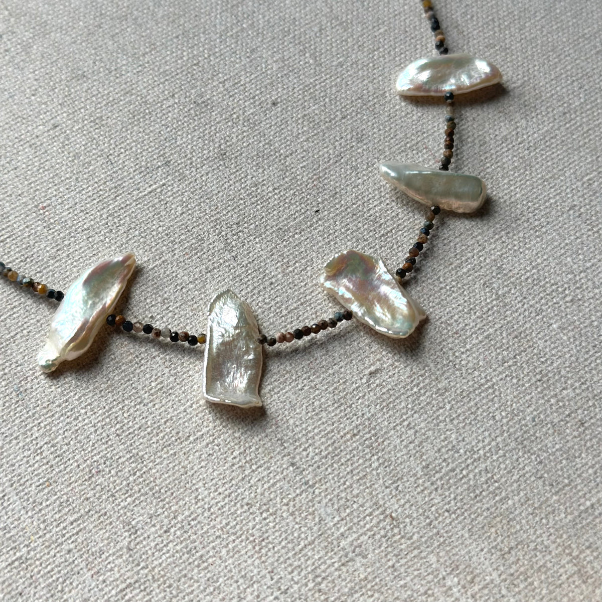 Pietersite And Baroque Pearl Beaded Necklace