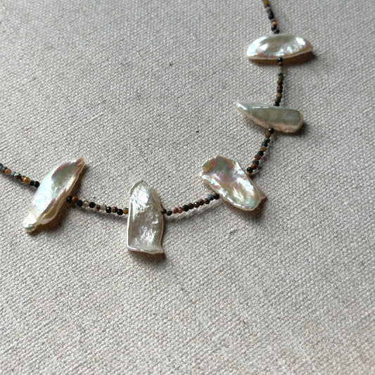 Pietersite And Baroque Pearl Beaded Necklace