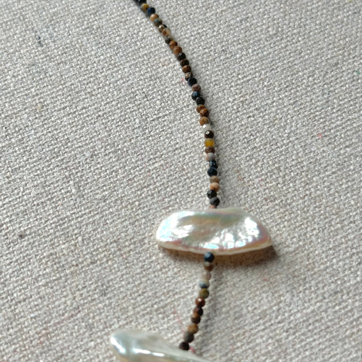 Pietersite And Baroque Pearl Beaded Necklace