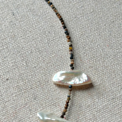 Pietersite And Baroque Pearl Beaded Necklace