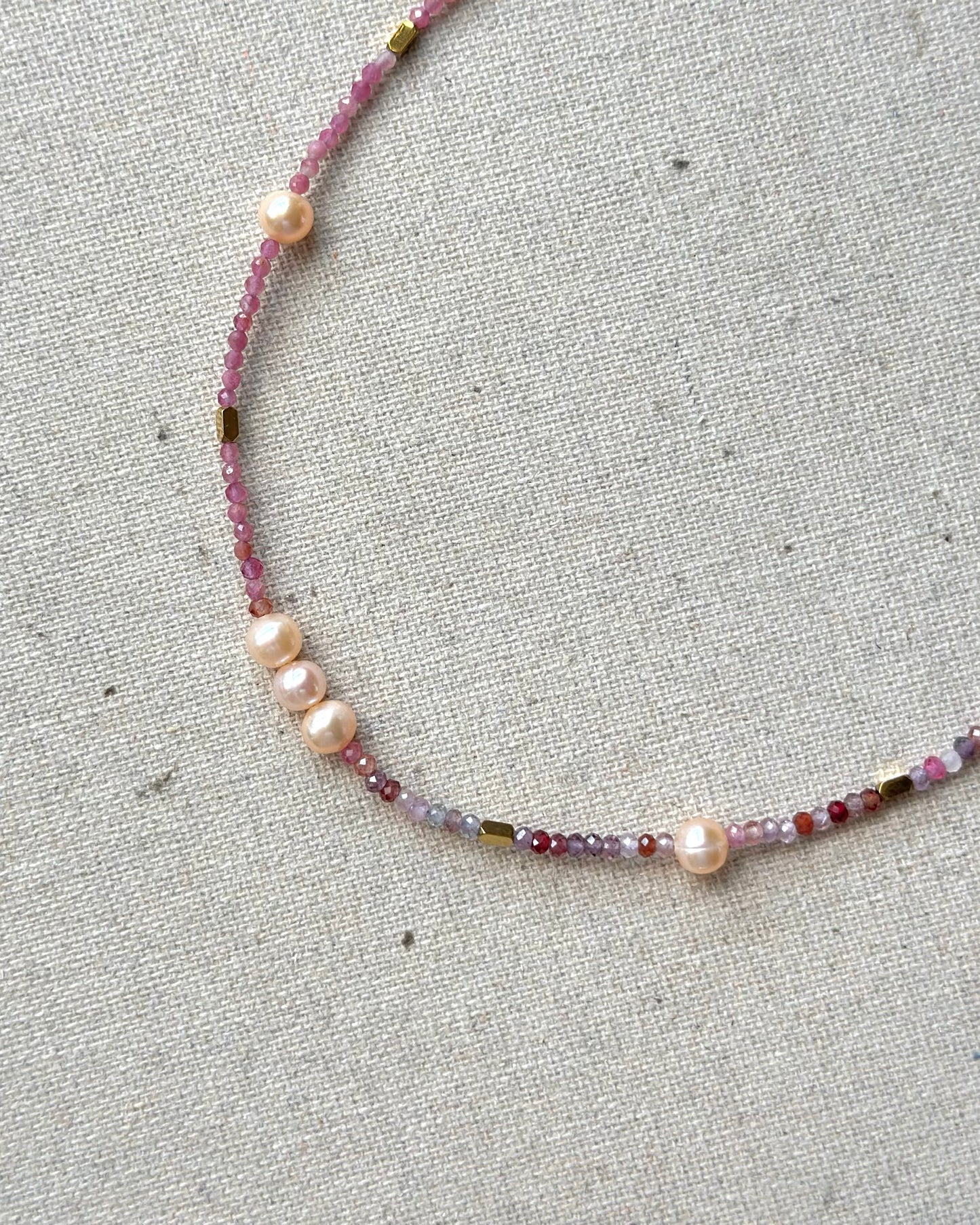 Red Spinel And Pink Tourmaline Mixed Freshwater Pearl Beaded Necklace