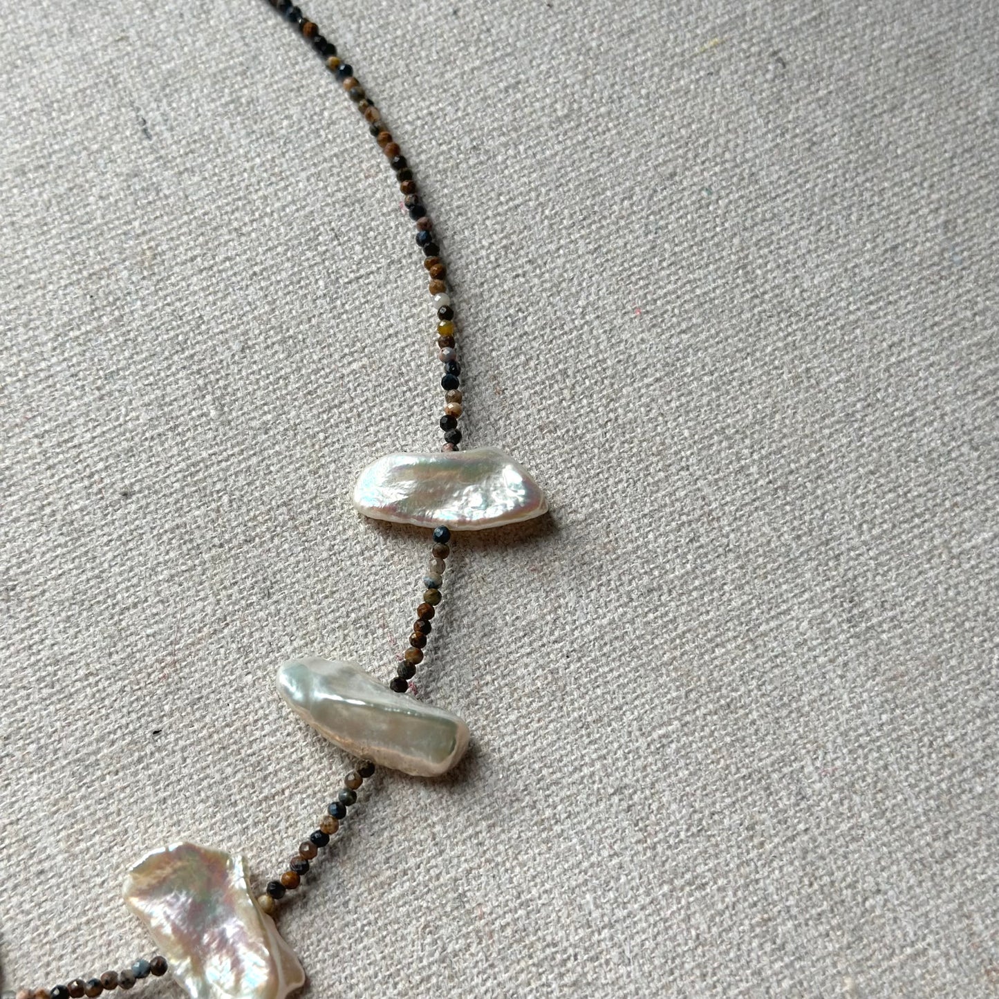 Pietersite And Baroque Pearl Beaded Necklace
