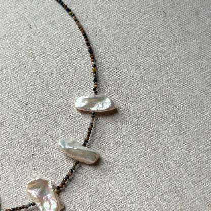 Pietersite And Baroque Pearl Beaded Necklace