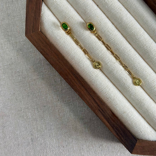 Diopside Chain Two-way Gold-plated Earring
