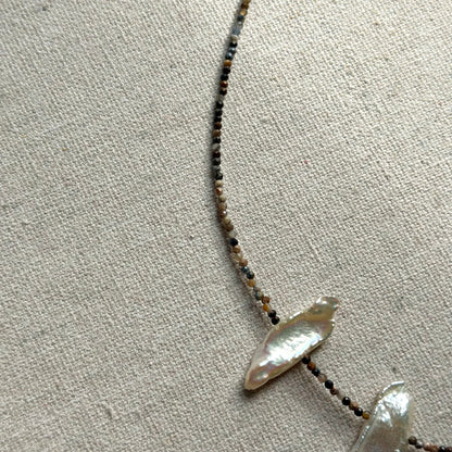 Pietersite And Baroque Pearl Beaded Necklace