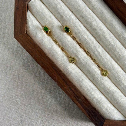 Diopside Chain Two-way Gold-plated Earring