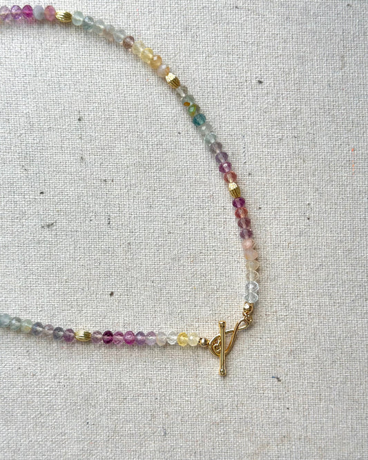 Multi-way Rainbow Fluorite Beaded Hoop Toggle Necklace