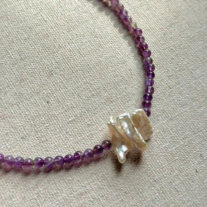 Amethyst And Baroque Pearl Beaded Necklace