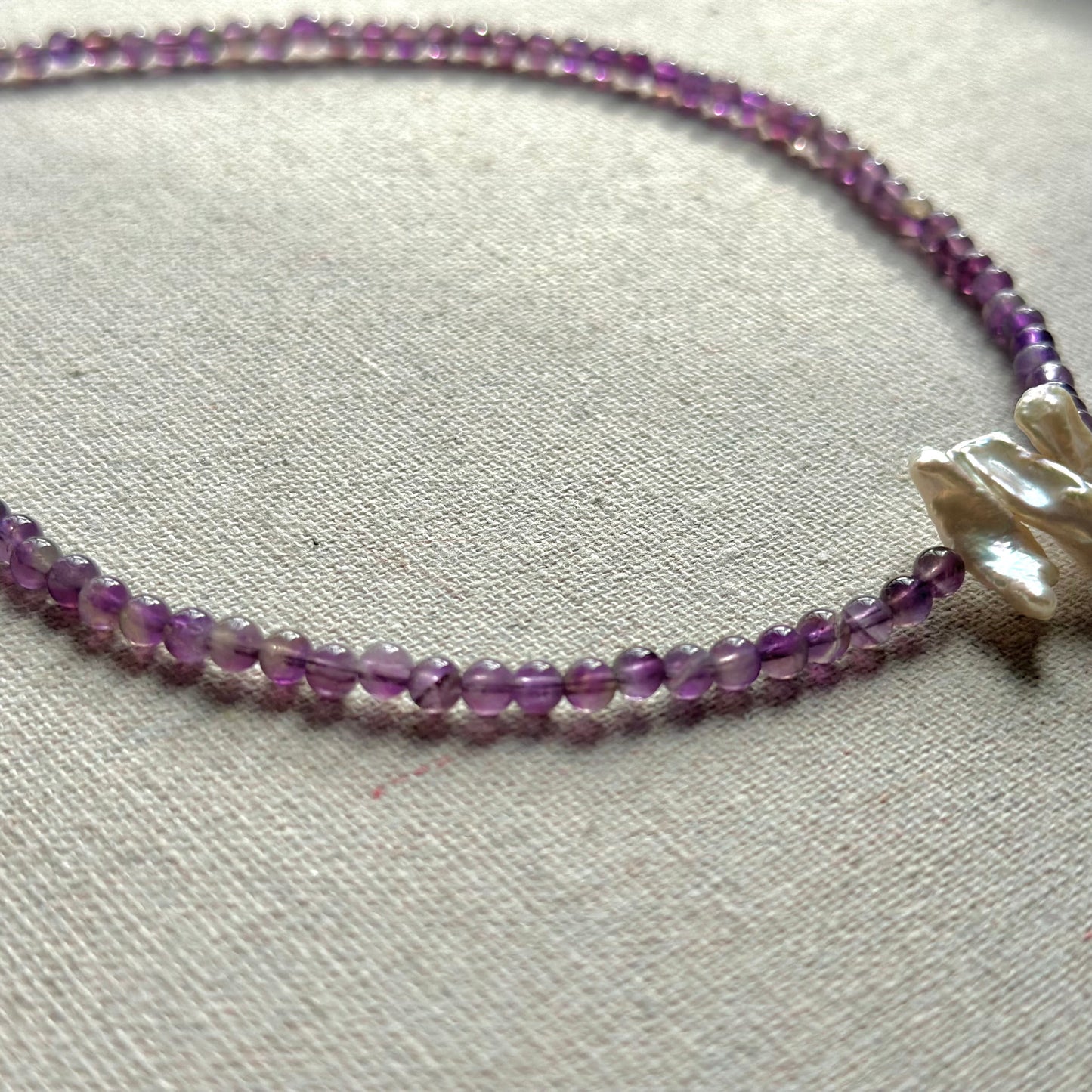 Amethyst And Baroque Pearl Beaded Necklace