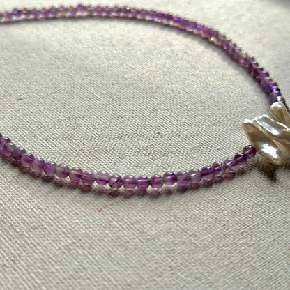Amethyst And Baroque Pearl Beaded Necklace
