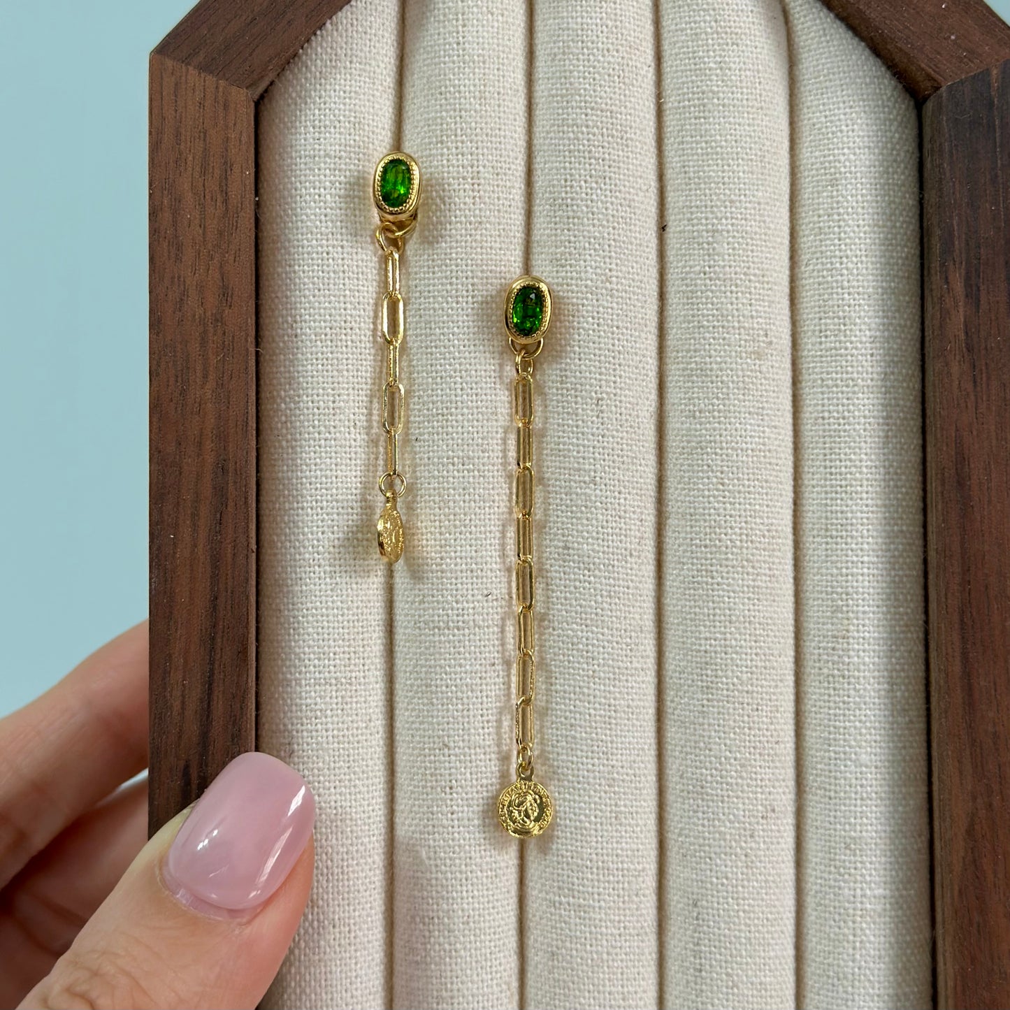 Diopside Chain Two-way Gold-plated Earring