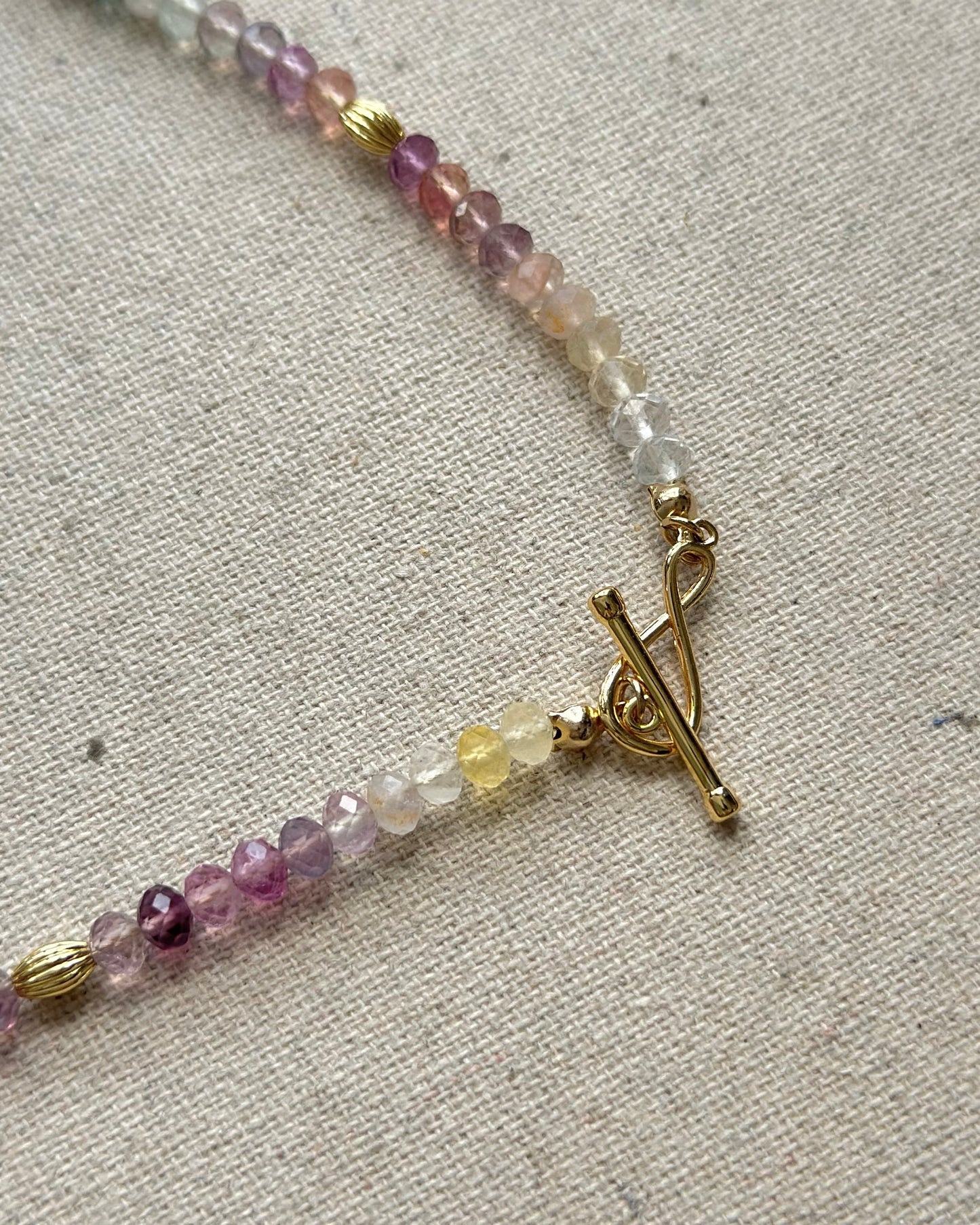 Multi-way Rainbow Fluorite Beaded Hoop Toggle Necklace