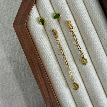 Diopside Chain Two-way Gold-plated Earring