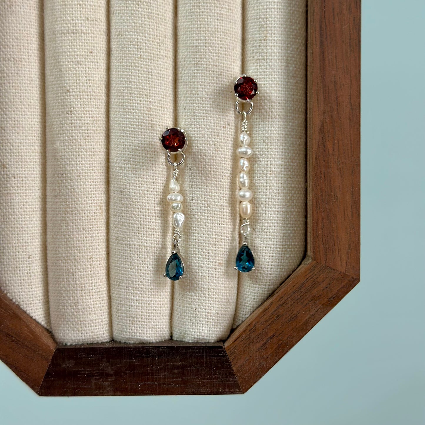 Garnet And Topaz Sterling Silver Two-way Earring