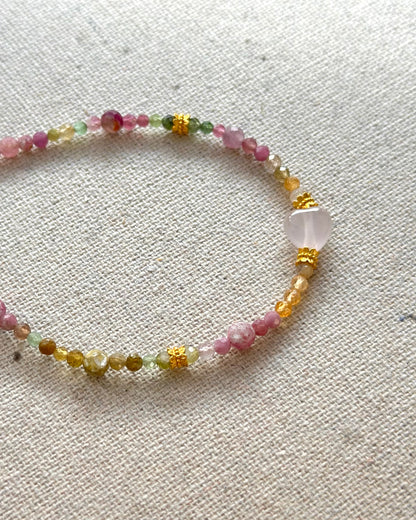 Tourmaline Mixed And Rose Quartz Heart Beaded Bracelet