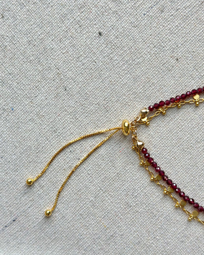 Garnet And Peridot Beaded Double Layer Bracelet