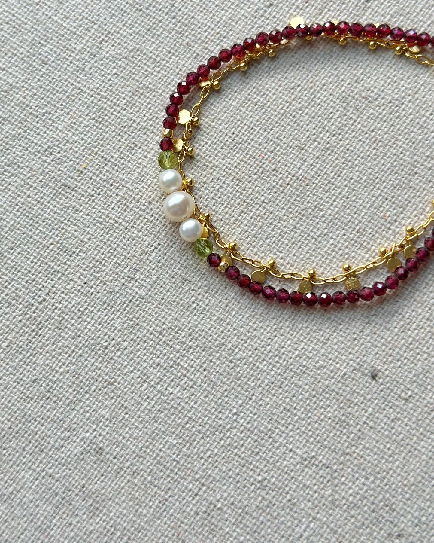 Garnet And Peridot Beaded Double Layer Bracelet