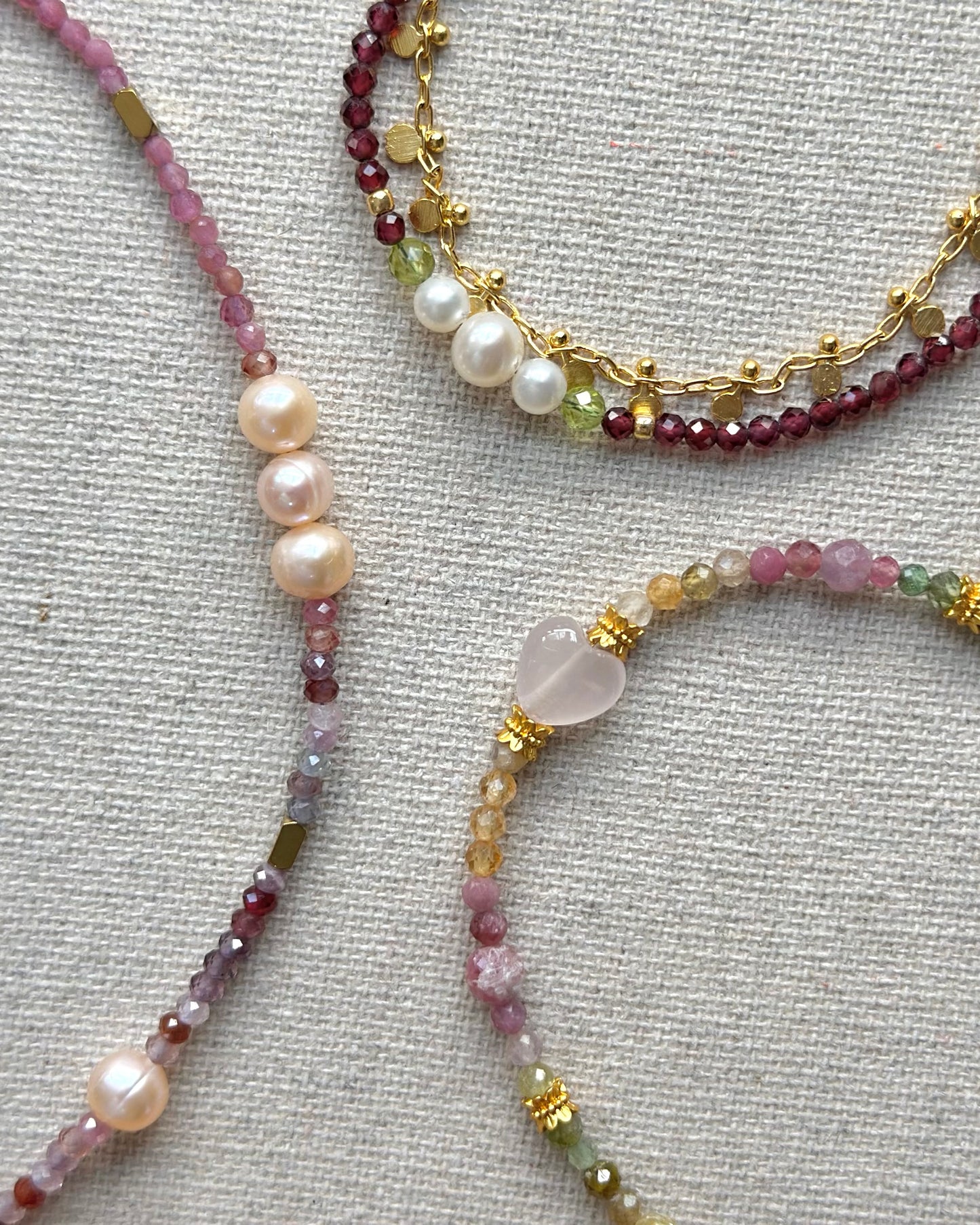 Red Spinel And Pink Tourmaline Mixed Freshwater Pearl Beaded Necklace