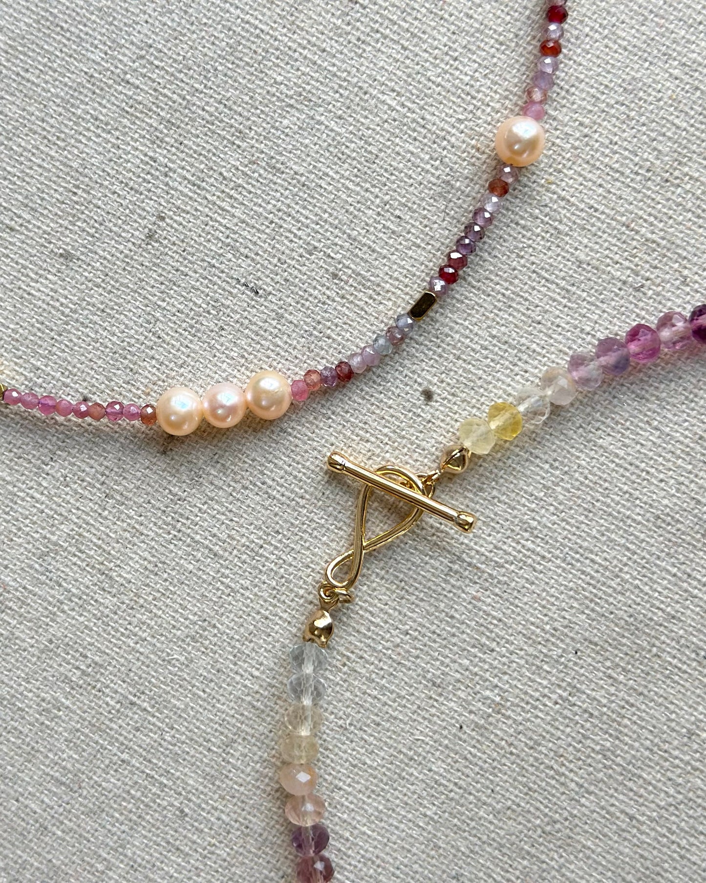 Red Spinel And Pink Tourmaline Mixed Freshwater Pearl Beaded Necklace