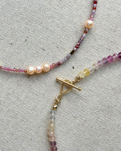 Red Spinel And Pink Tourmaline Mixed Freshwater Pearl Beaded Necklace