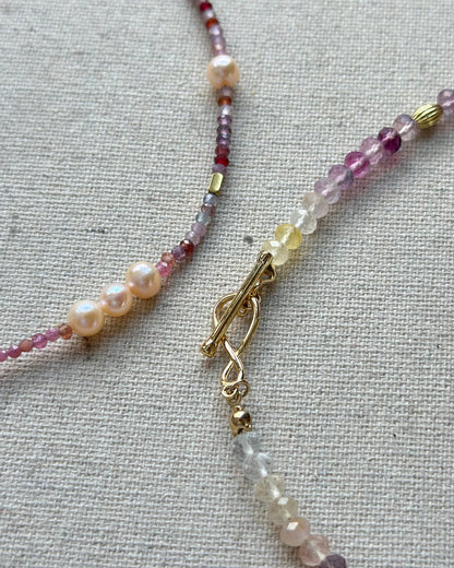 Red Spinel And Pink Tourmaline Mixed Freshwater Pearl Beaded Necklace