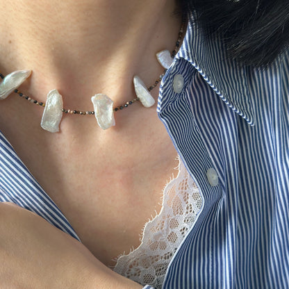 Pietersite And Baroque Pearl Beaded Necklace