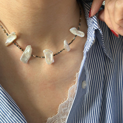 Pietersite And Baroque Pearl Beaded Necklace