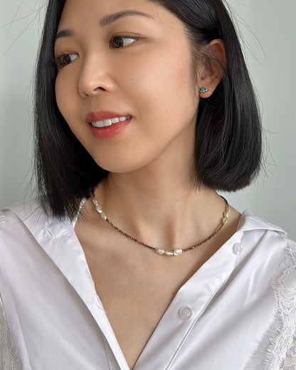 Tiger Eyes And Freshwater Pearl Beaded Necklace