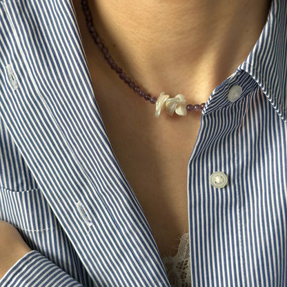 Amethyst And Baroque Pearl Beaded Necklace