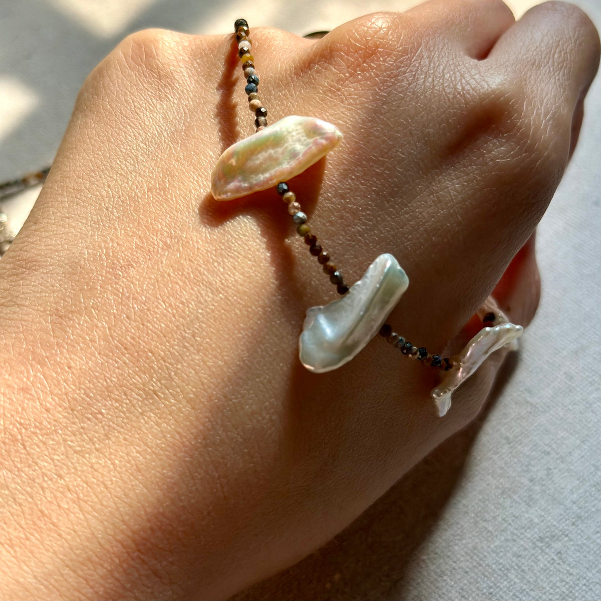 Pietersite And Baroque Pearl Beaded Necklace