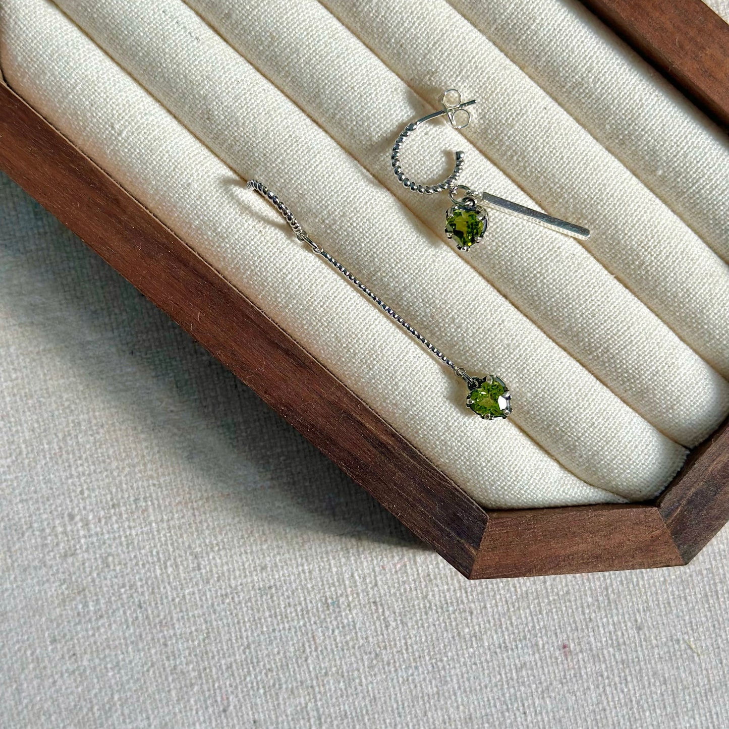 Peridot Heart Asymmetric Sterling Silver Ear Hoop