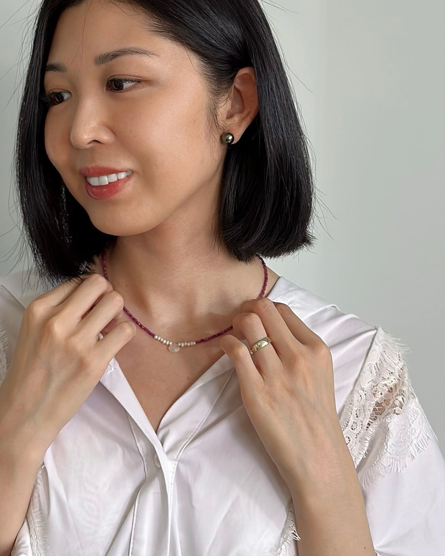 Ruby And Moonstone Beaded Necklace