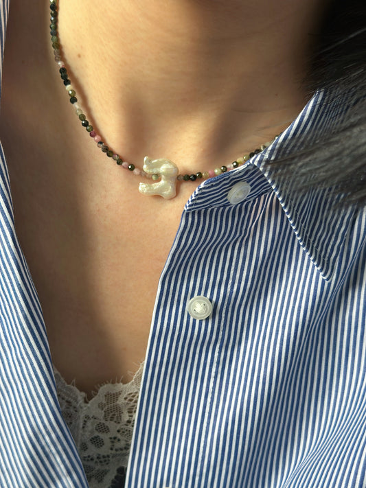 Tourmaline And Baroque Pearl Beaded Necklace