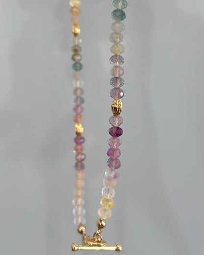 Multi-way Rainbow Fluorite Beaded Hoop Toggle Necklace