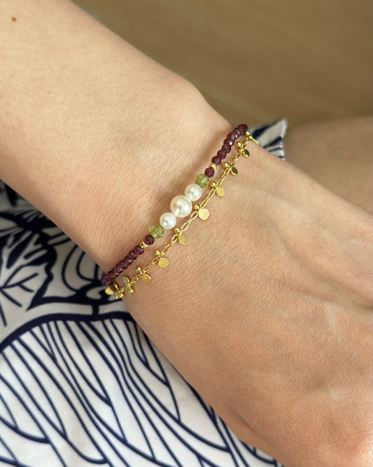 Garnet And Peridot Beaded Double Layer Bracelet