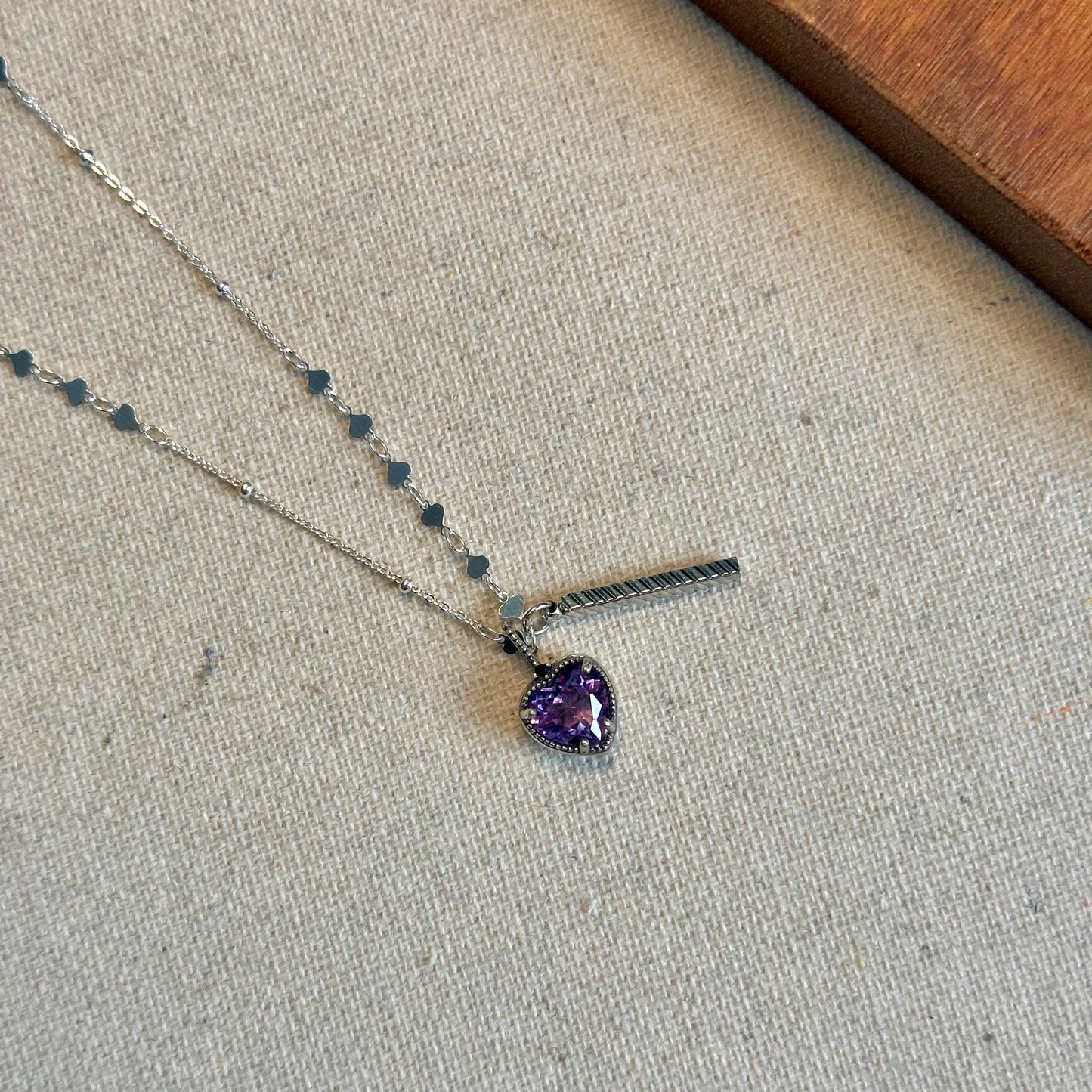 Amethyst Heart Asymmetric Sterling Silver Necklace